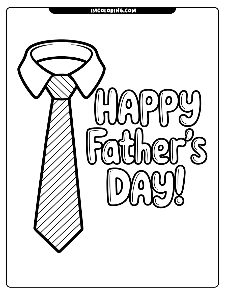 Line art of a striped tie and shirt collar with the words