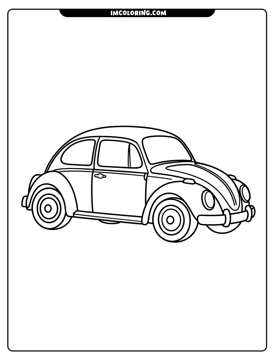 Outline of a classic Volkswagen Beetle car, ready to be colored
